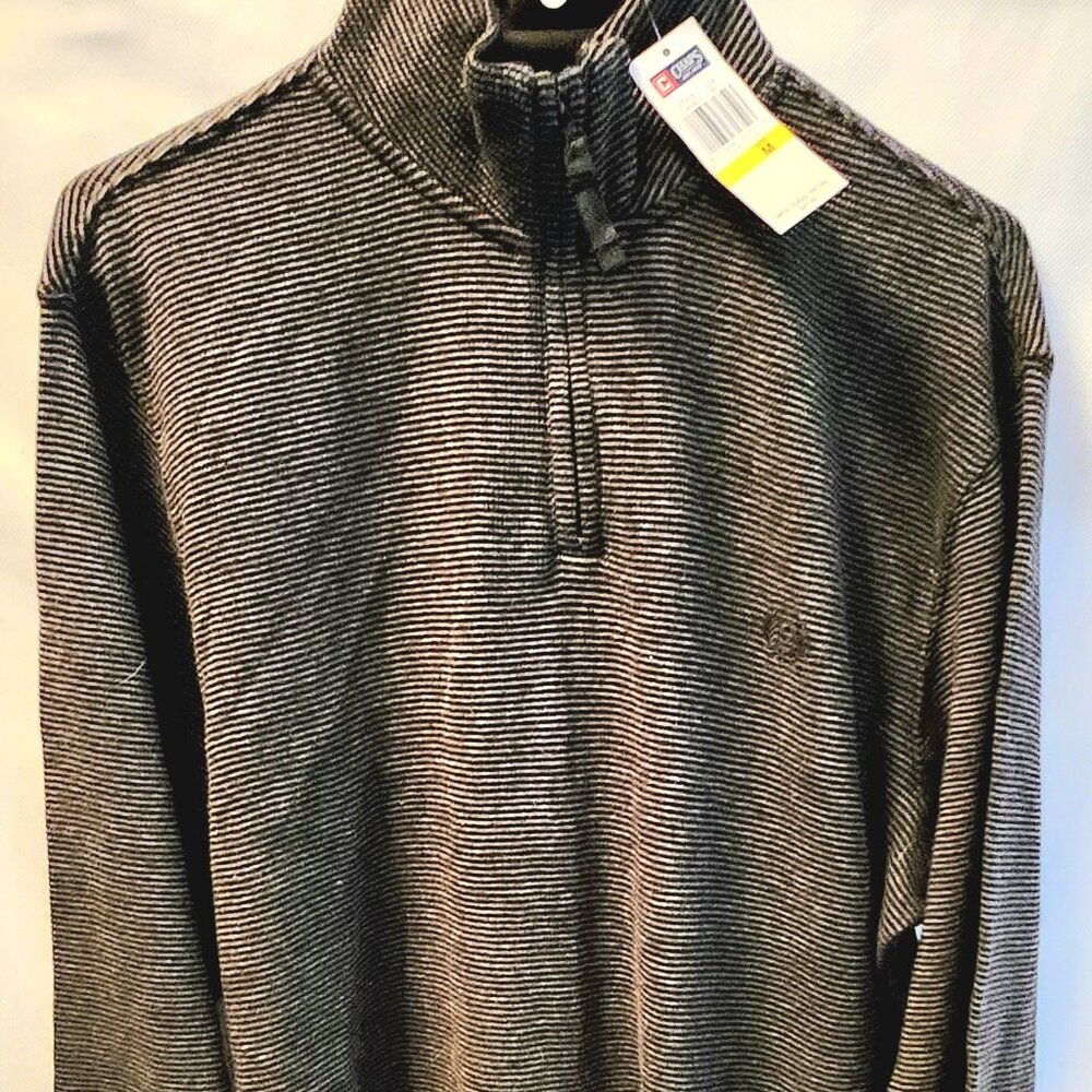NWT Men Top Shirt Knit M,L Chaps Black grey Thin stripes 13919 Long Sleeves